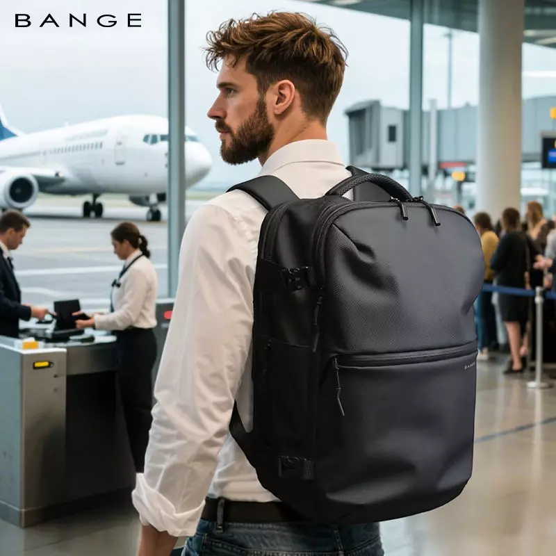 BANGE BG7875 Tas Ransel pria Laptop Kerja Pria Travel Backpack Lock TSA Waterproof-Grey