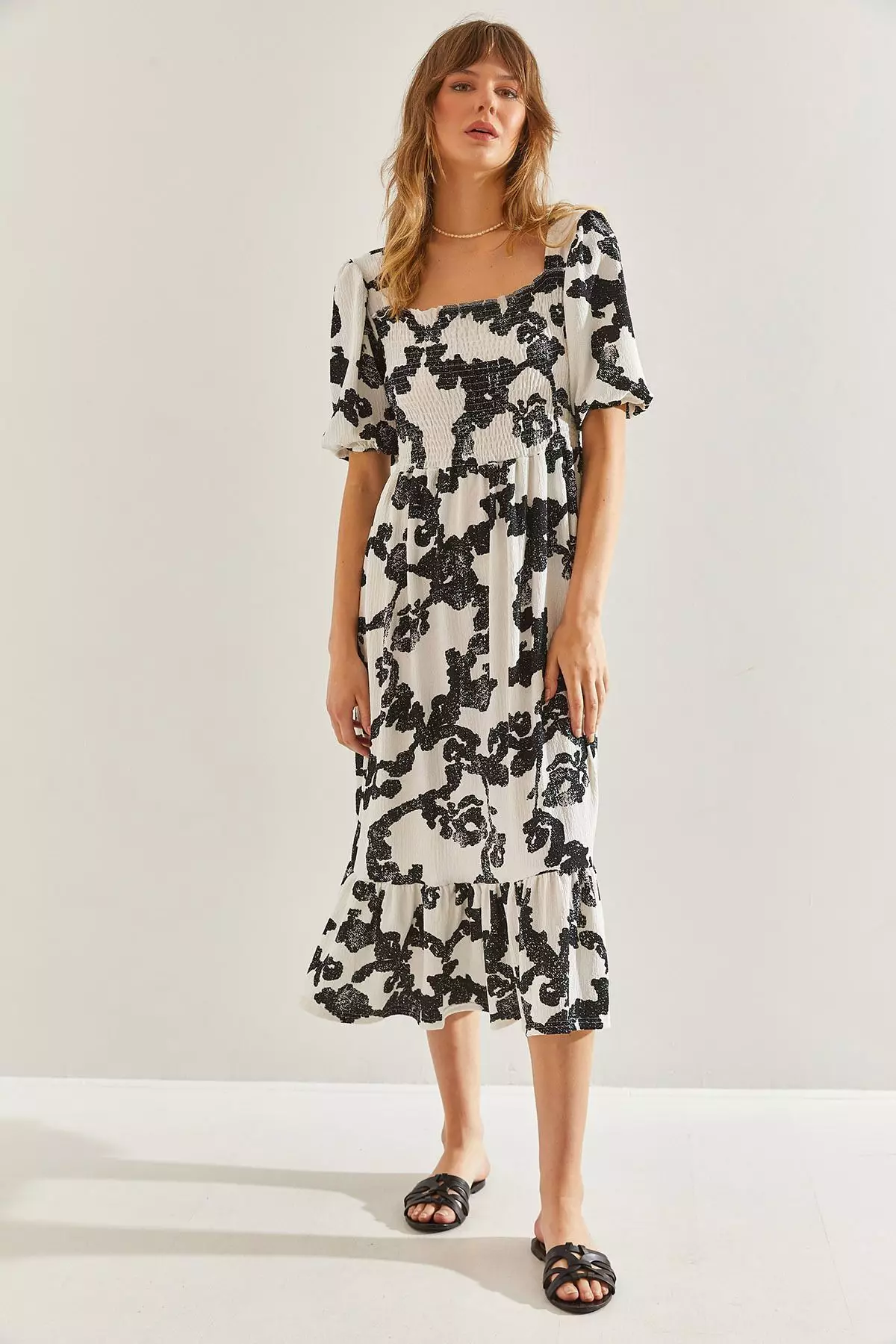 Women's Ruffled Skirt, Square Neck Midi Dress 60251099