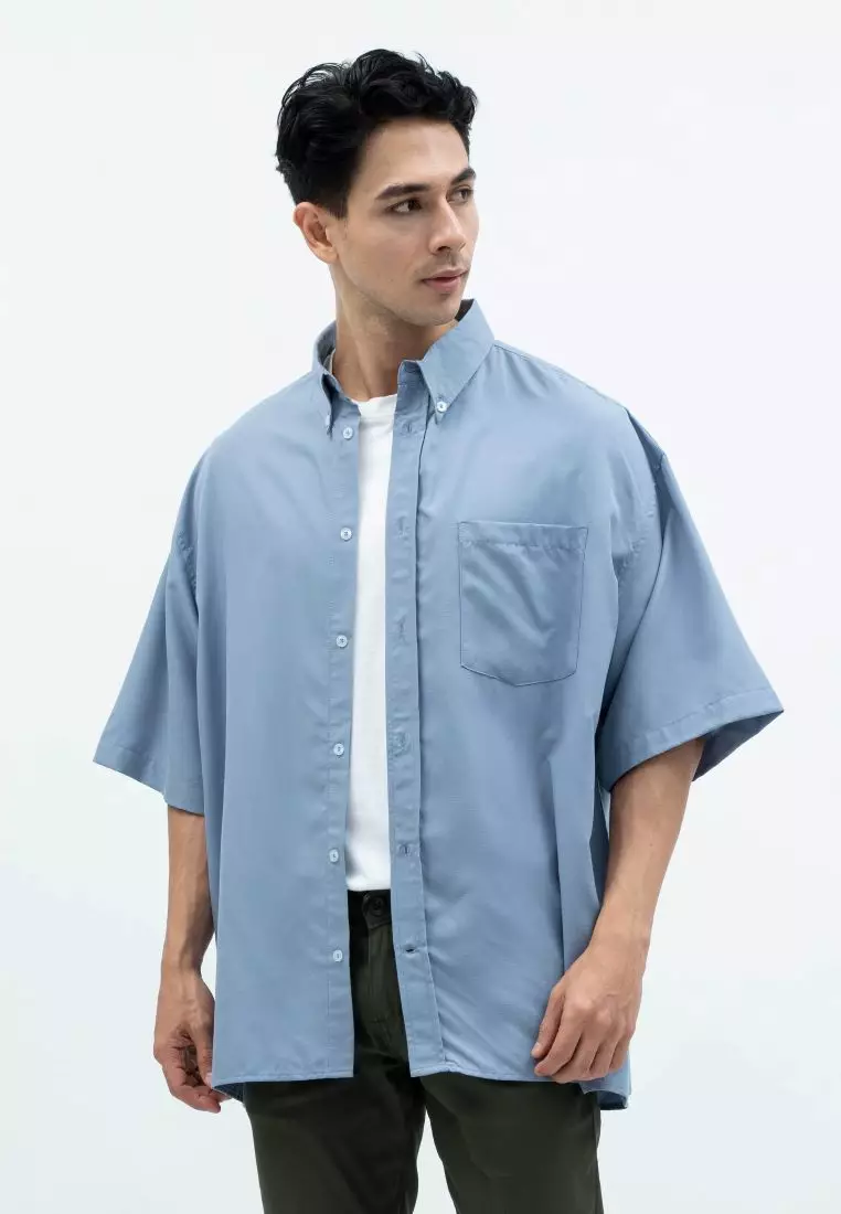 Houseofcuff Kemeja Oversize Jumbo Lengan Pendek Pria Unisex Abu Abu