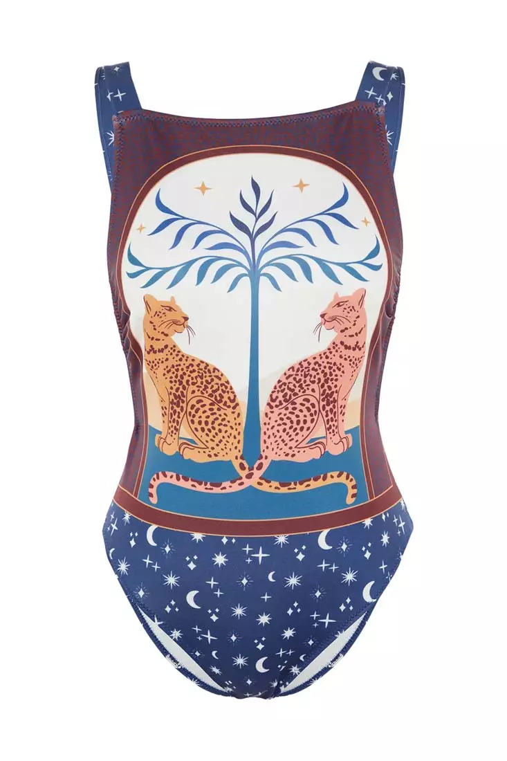 Buy Trendyol Animal Print Round Neck Swimwear with Low-Cut Back Regular Leg  in Multicolor 2024 Online