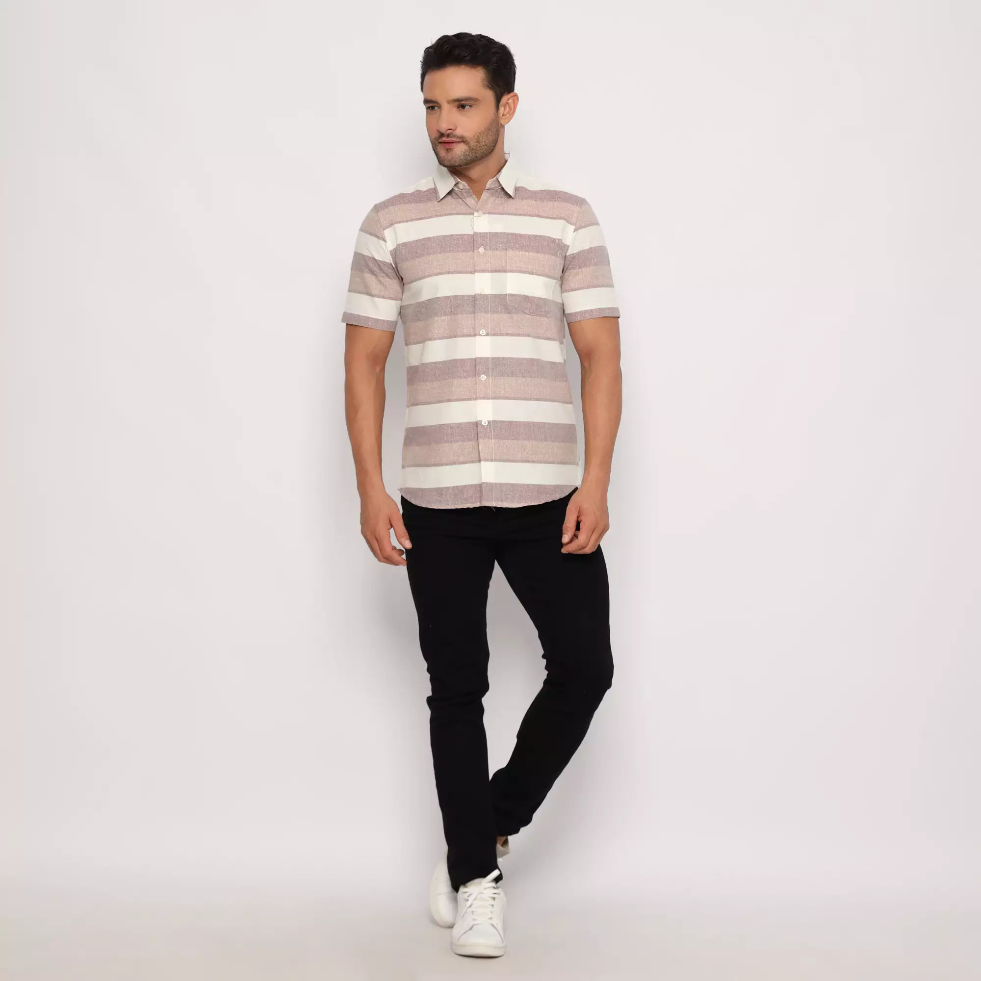 Platini Kemeja Pria Lengan Pendek Katun Oxford Coklat 73336