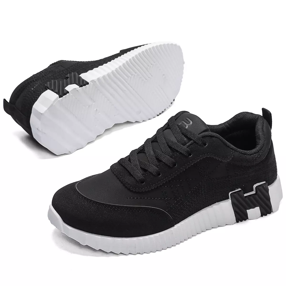 Sepatu Sekolah Cowok Hitam Abu Sneakers Sport Polos Pria QNR32 