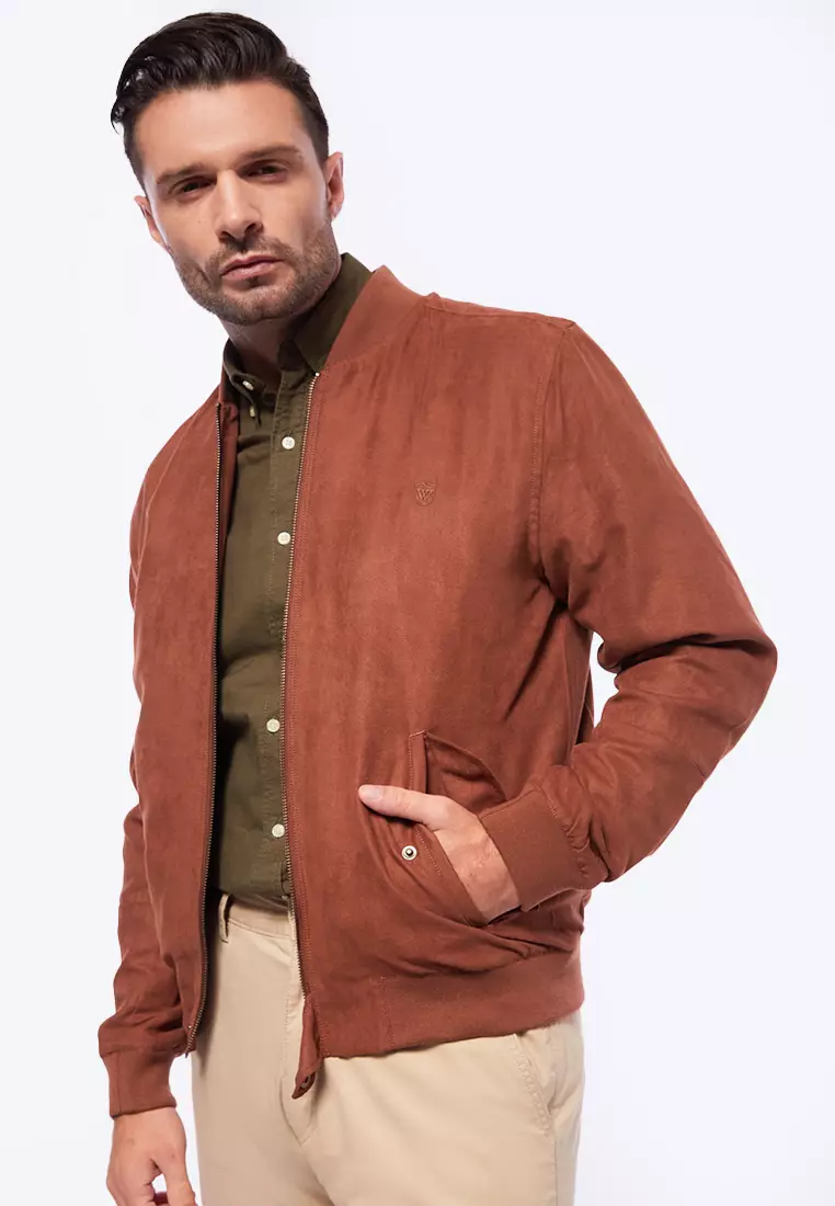 Jual Wood Slim Fit Suede Bomber Jacket Original 2024 Zalora Indonesia 