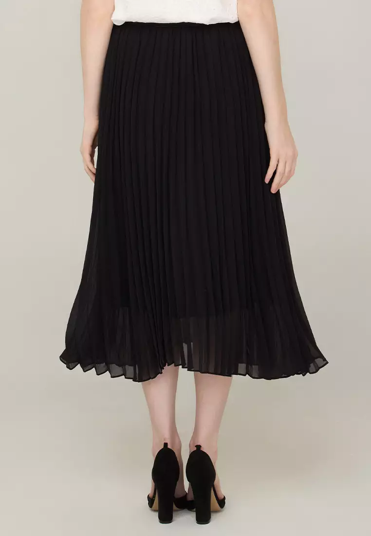 Ambherlynn A-Line Pleated Skirt  with Elastic Waist Band