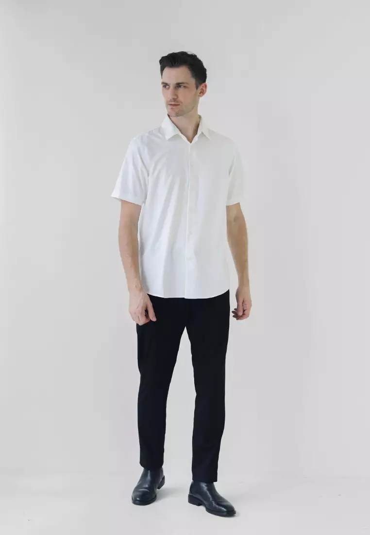 Cotton Well Elvon Smart Shirt White  | Kemeja Pria Formal Basic Clean Lengan Pendek Putih