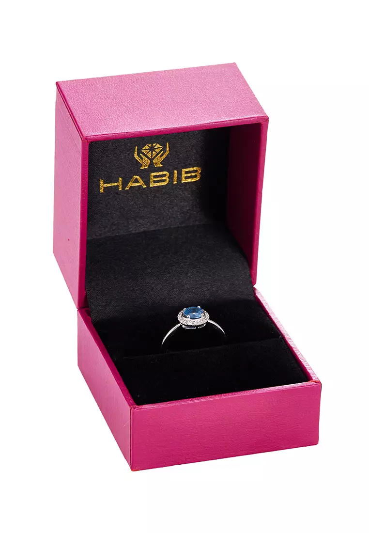 HABIB Blue Sapphire and Halo Diamond Ring in 375/9K White Gold 261881121(R)WG-BS