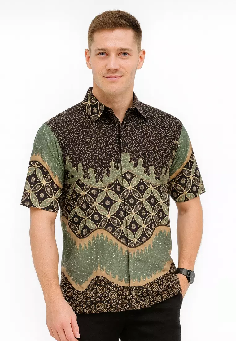 Kawung Kemeja Batik Exclusive Premium Pria Casual Modern Lengan Pendek