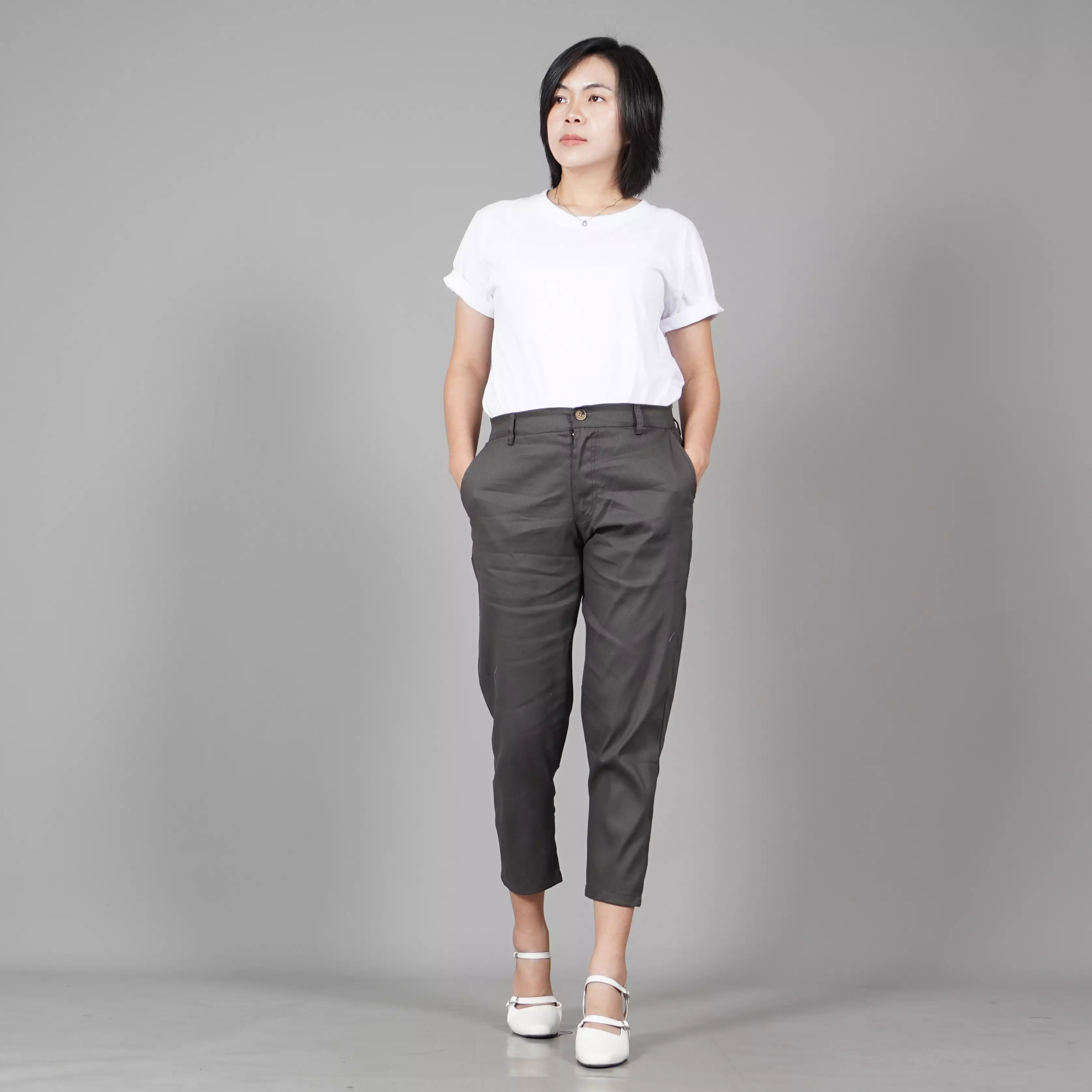  AURORA Celana Chino 3/4 Chinos Chino Pants Wanita - ABU TUA