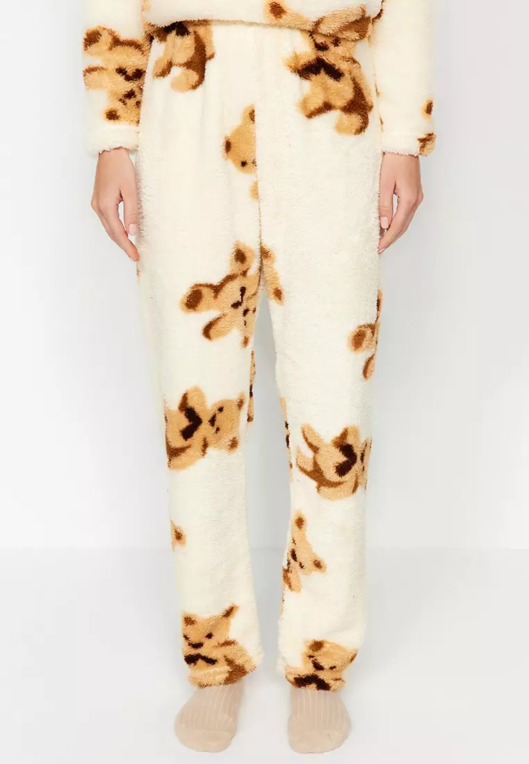 Ecru Multicolored Teddy Bear Wellsoft Winter Knitted Pajama Set THMAW24PT00191