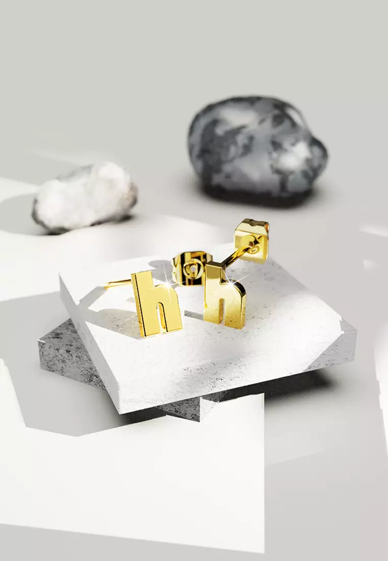 Bold Initial Alphabet Letter Earrings Gold Layered Steel Jewellery- H