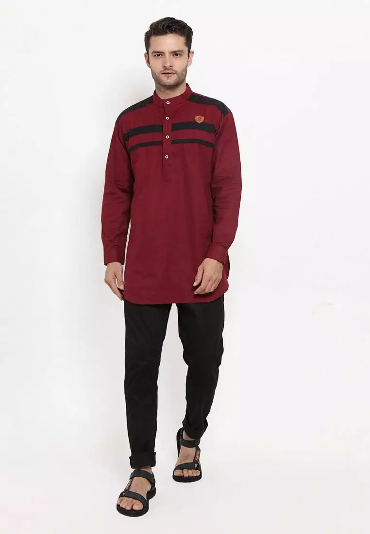 Zayidan Baju Koko Gamis Muslim Pria Rauf - Maroon
