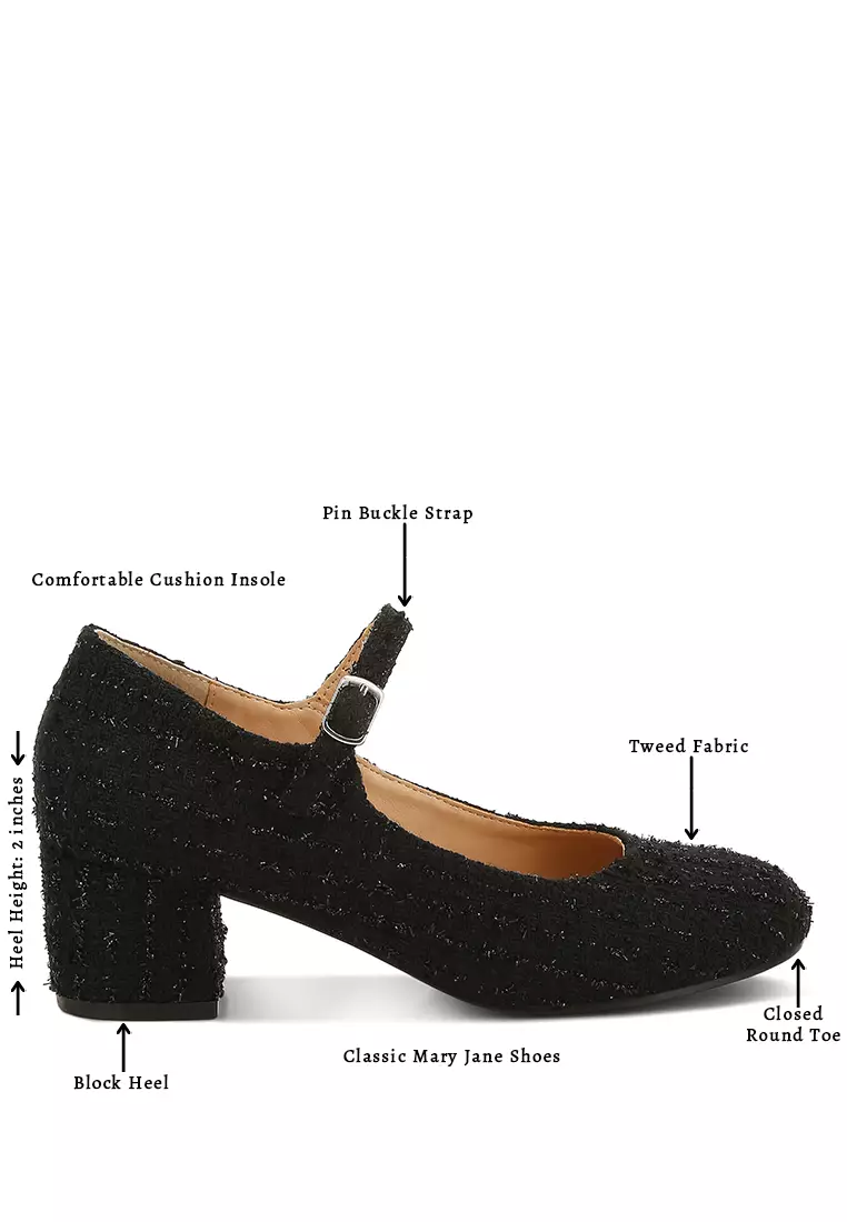Tweed Mary Jane Sandals in Black