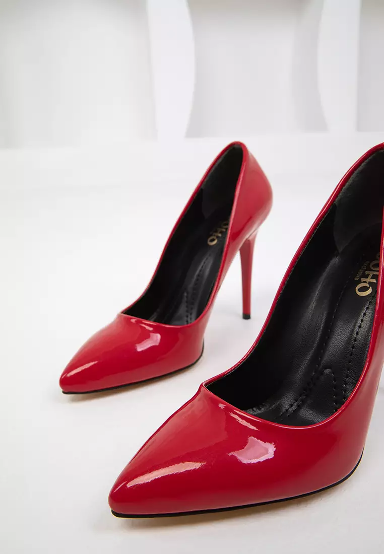Patent Leather Red Women's Classic Heeled Shoes - 19720
