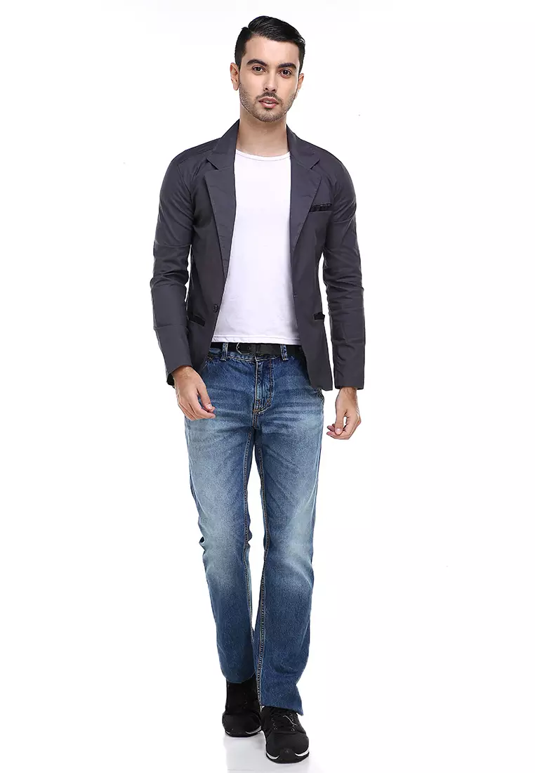Woreq Jas Blazer Pria Formal Suits Resmi Three Pockets Material Cotton Strecth ORIGINAL - Dark Gray