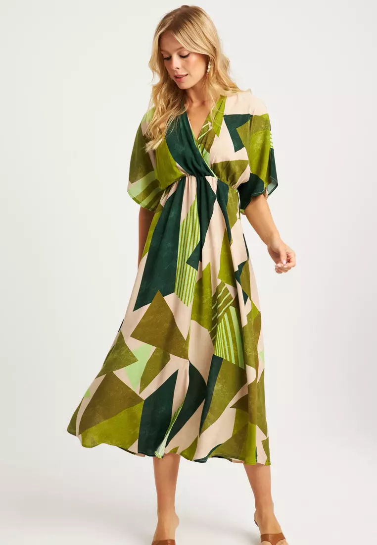Patterned Double Breasted Midi Dress