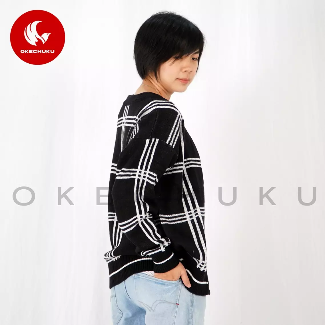 KARDIGAN MINGYU Cardigan Rajut V Neck Unisex Pria Wanita - Hitam