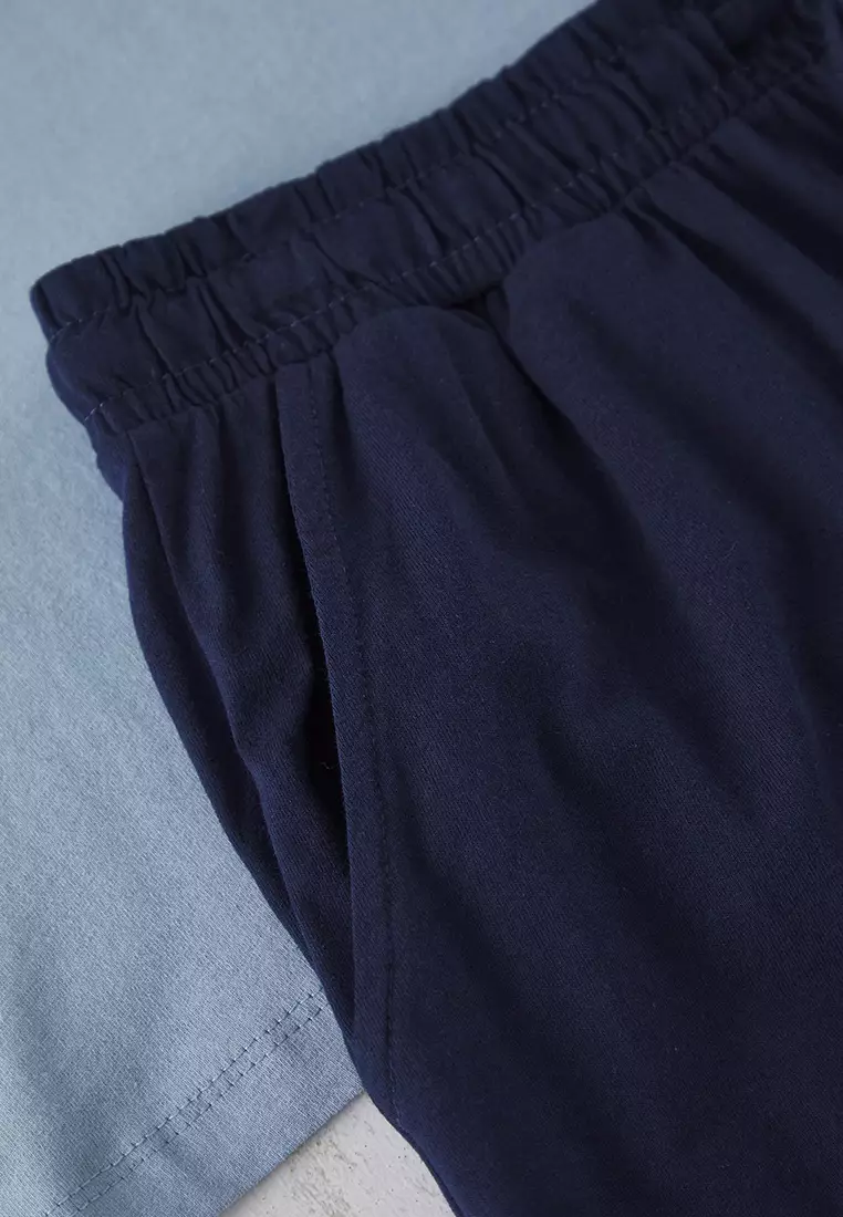 Indigo - Navy Blue Regular Fit 100% Cotton Knitted Shorts Pajama Set TMNSS25PT00033