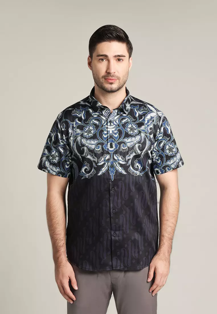 MOC - Kemeja Batik Pria Lengan Pendek Indrayana - Black