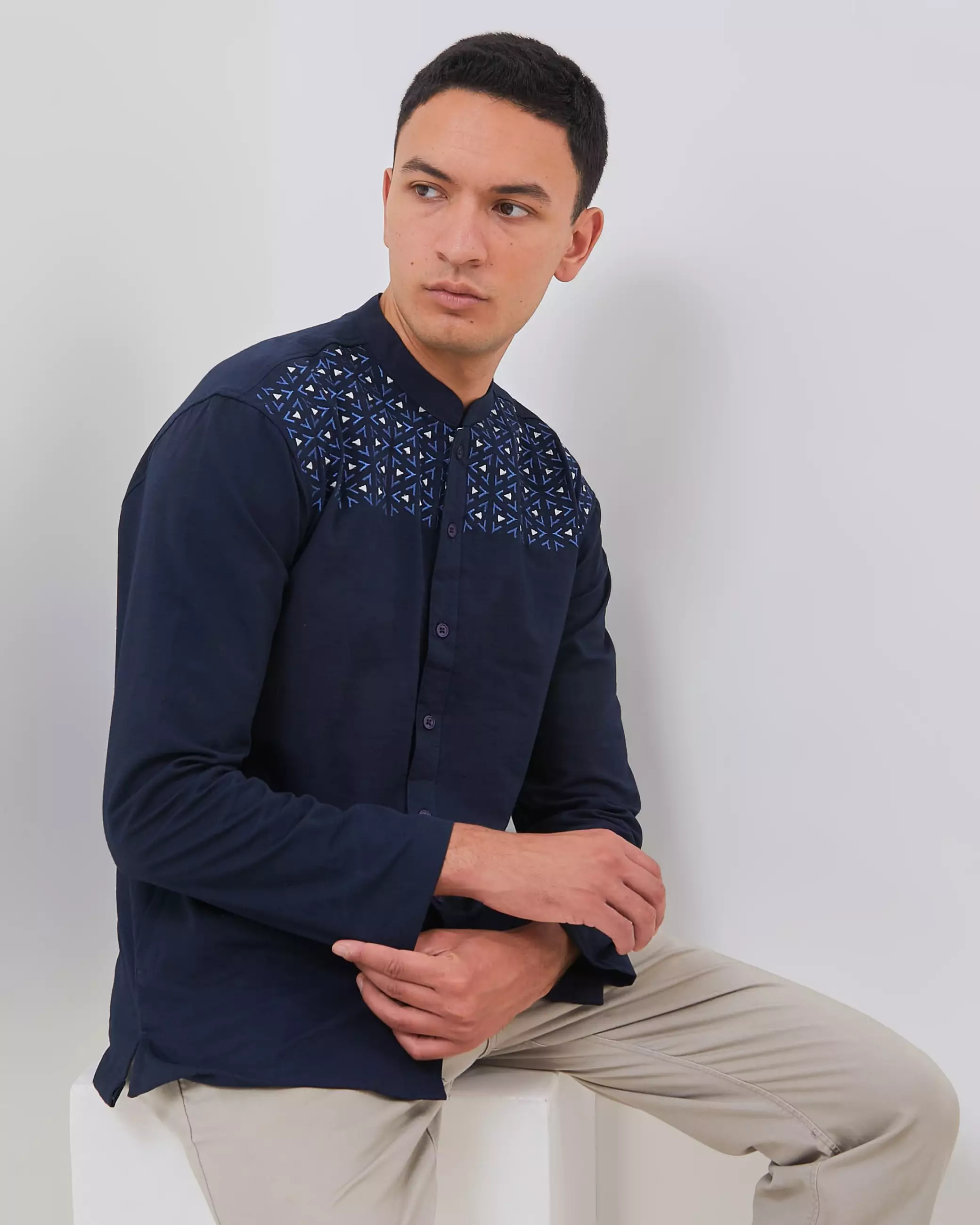 AMK Baju Koko Lengan Panjang Bordir KK DAUD L/S Navy