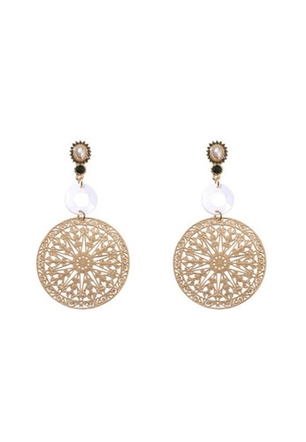 Sunnydaysweety gold Hollow and Carved Round Metal Earrings CA060303 BDA76AC28E5AF3GS_1