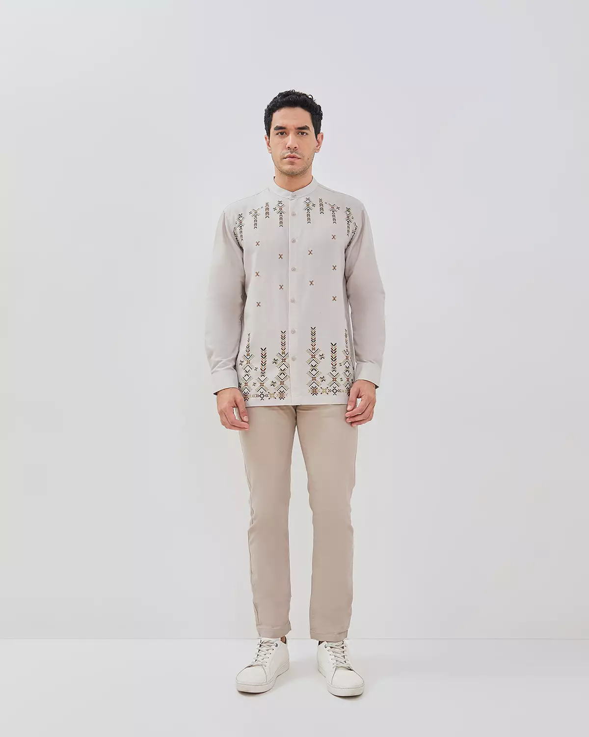 AMK Kemeja Koko Pria Lengan Panjang KK Mahdyah Ls Beige