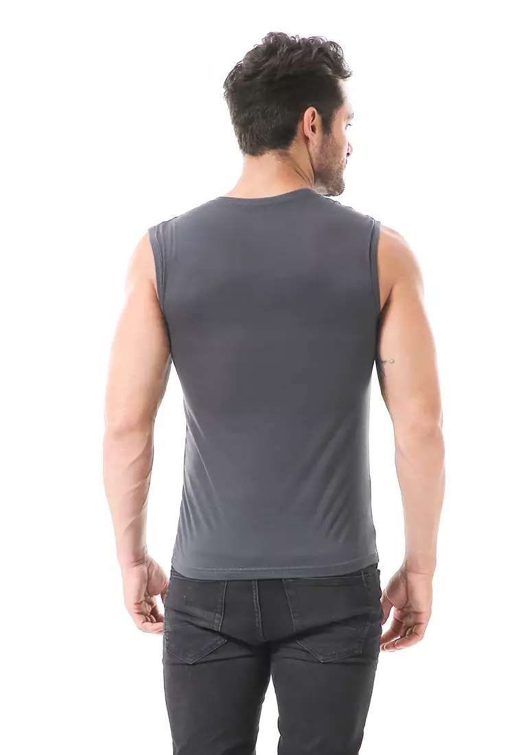Bobby Atasan Kasual Pria Singlet Motif Huruf A Atasan Tanpa Lengan Material Cotton ORIGINAL - Dark Gray