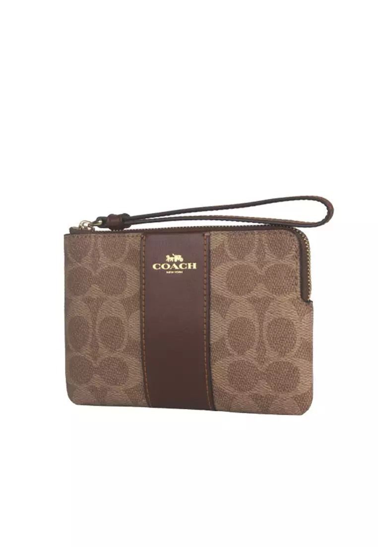 Corner Zip Wristlet In Signature Canvas With Stripe CW854