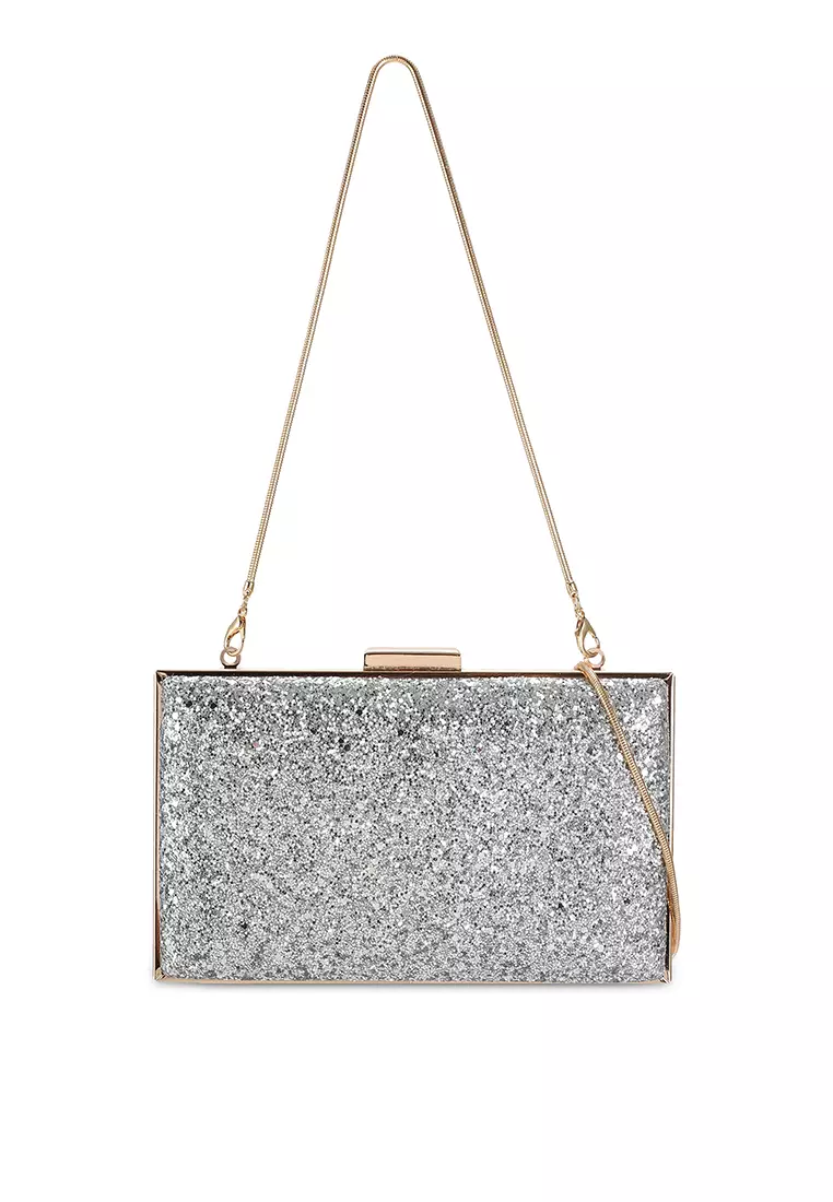 White clutch bag deals with silver chain