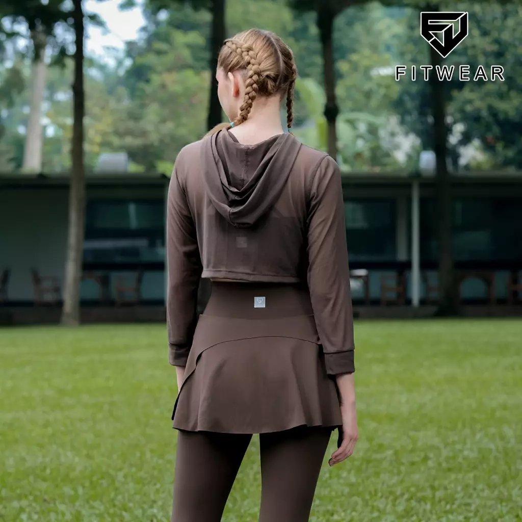 Fitwear - Croptop Jaring / Mesh / Sheer Olahraga BRENDA OUTER HOODIE LS CRP - BROWN