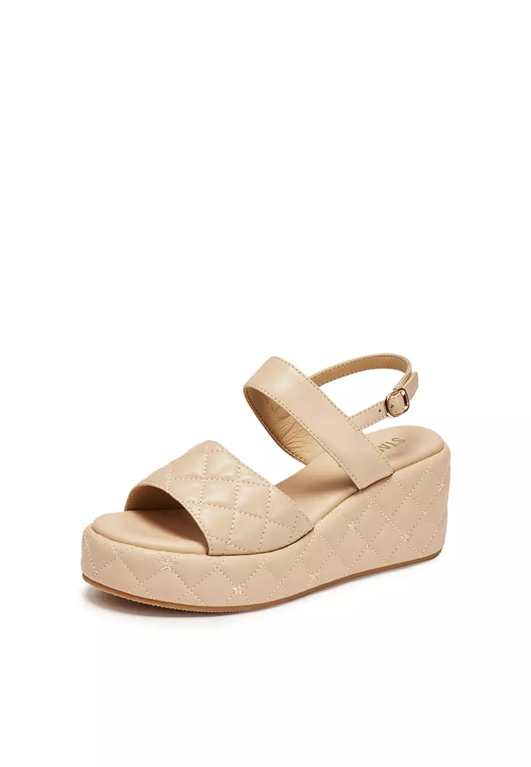 Staccato Platforms Leather Wedge Ankle-Strap Sandals - Apricot (A609-1-APR)