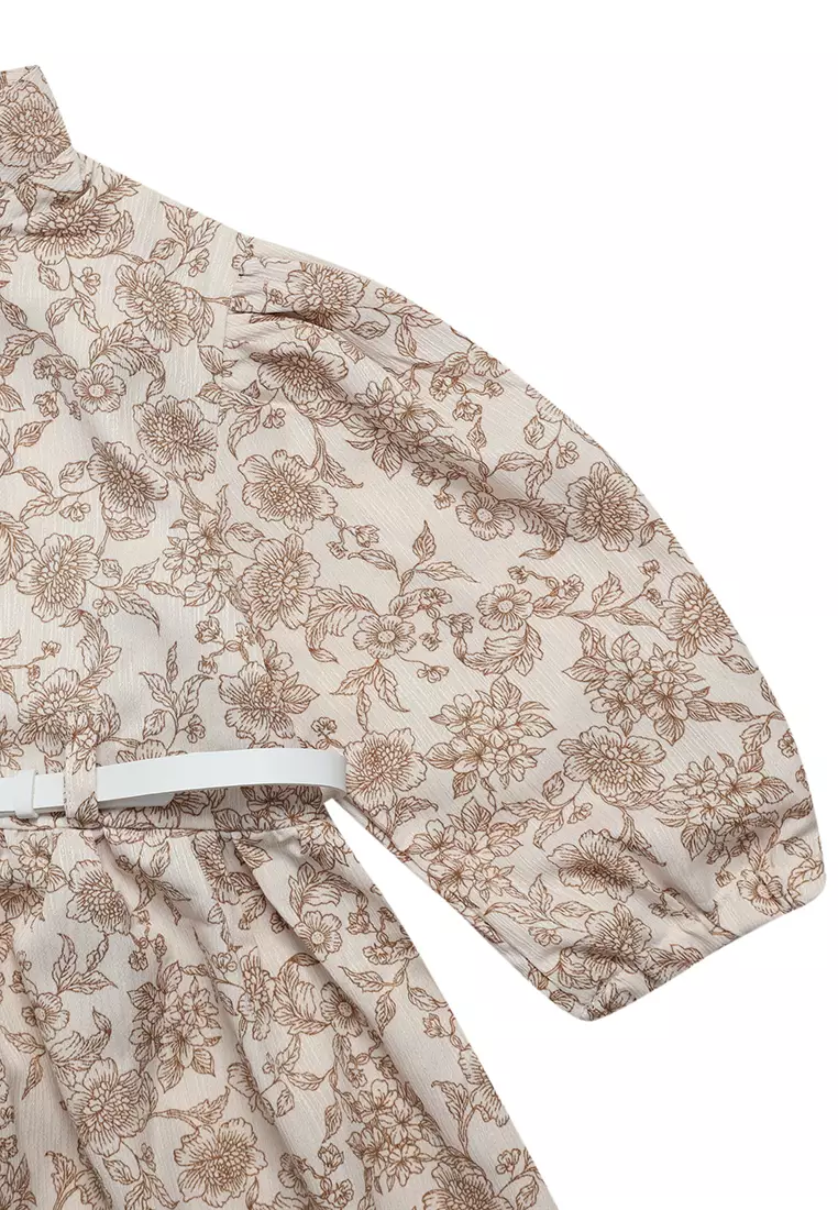 Dress Anak Perempuan Bunga Coklat With Belt - CUTE