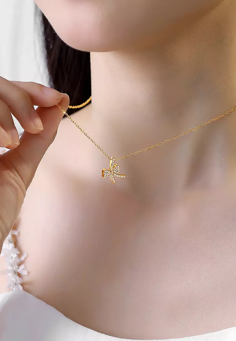 Kalung Wanita Korea Fashion Titanium Anti Pudar Kalung Cewek Original gold color