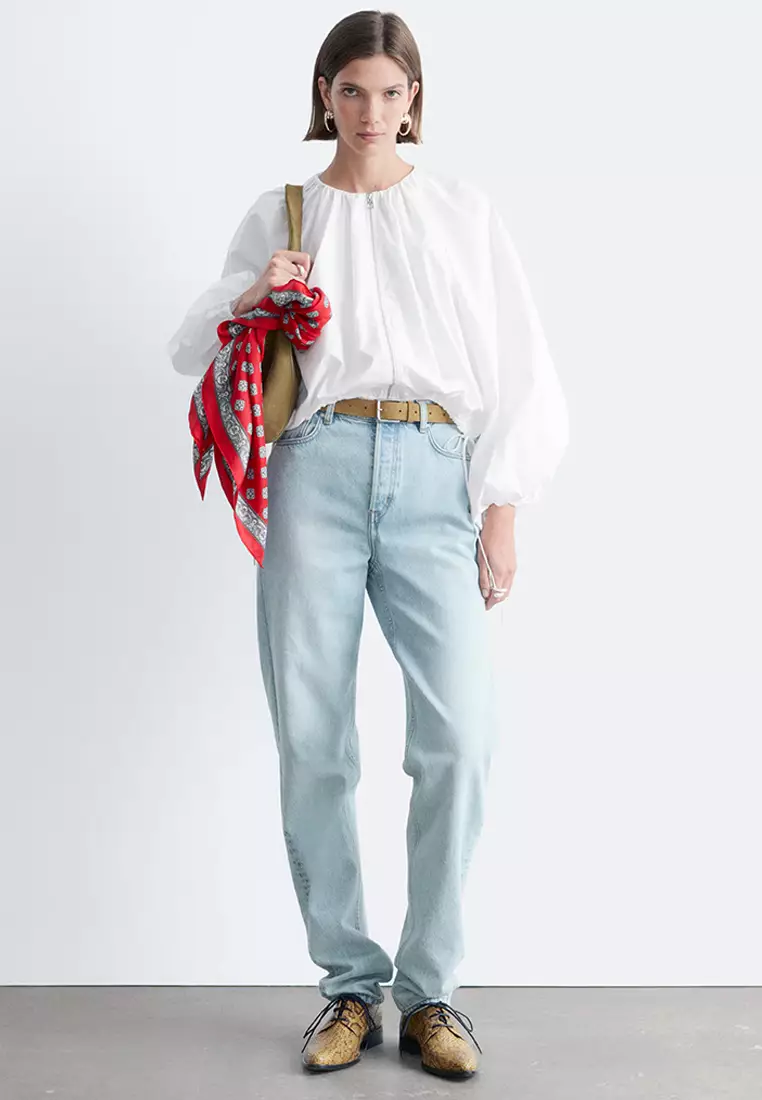 Cotton Poplin Zip-Front Blouse