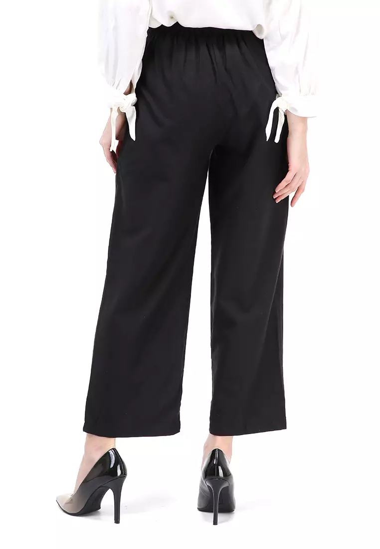 Ulfa Celana Kulot Straight Legged Pants Bawahan Wanita Premium Quality - Black