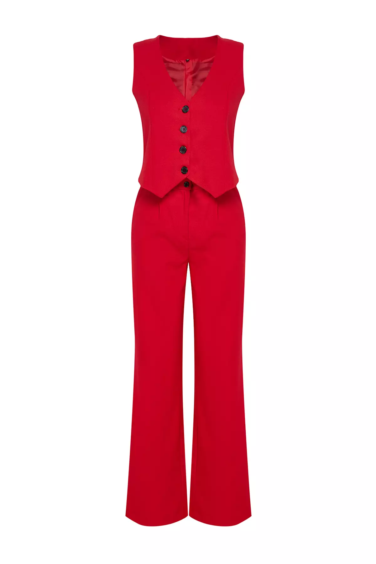 Red Regular Woven Vest Wide Leg/Wide Leg Trouser Set Twoaw25Au00091