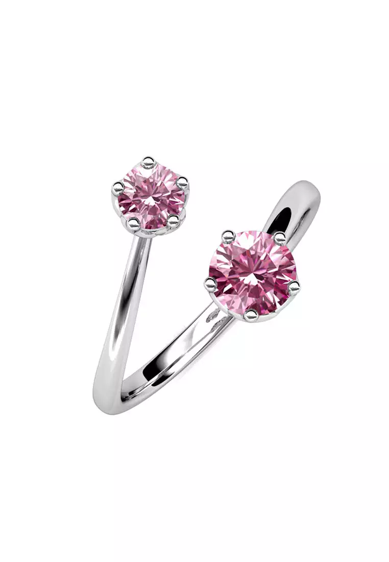 Birth Stone Ring October Pink Tourmaline WG - Cincin Crystal by Her Jewellery