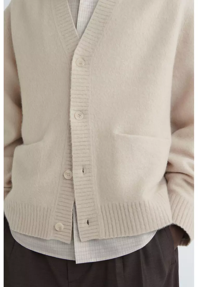 BRUSHED-WOOL V-NECK CARDIGAN