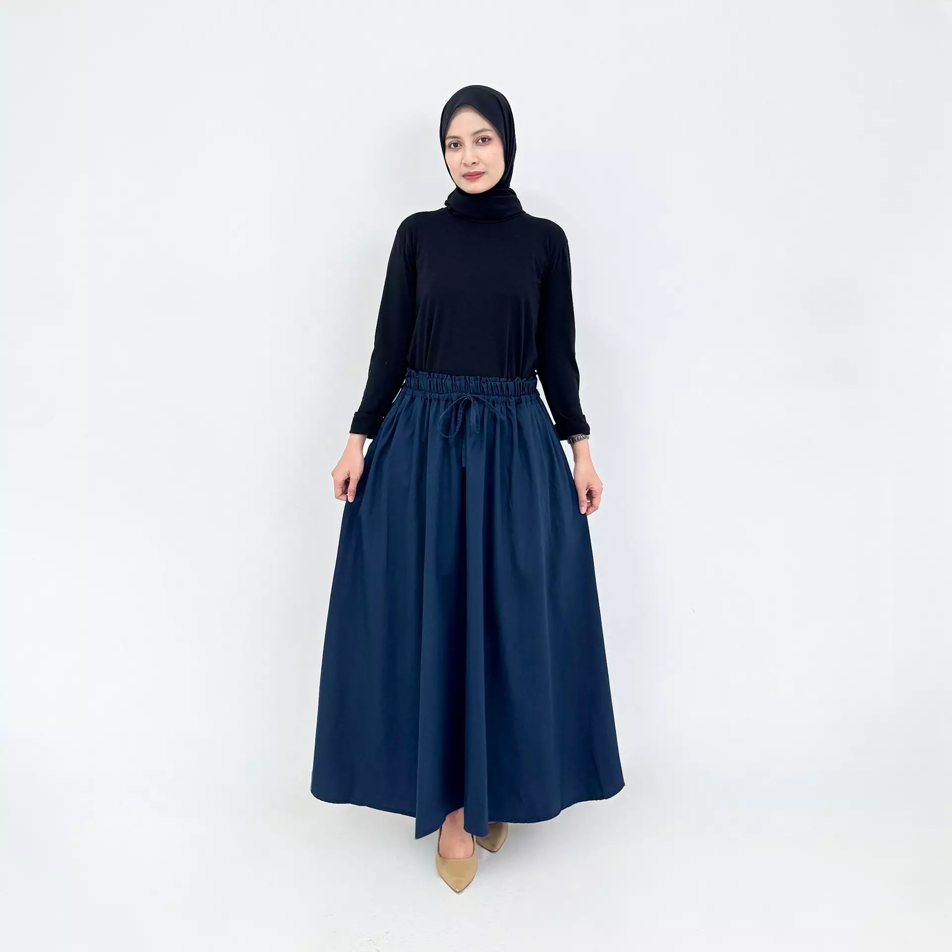 Rok Panjang Katun Flare Bianca BIRU NAVY