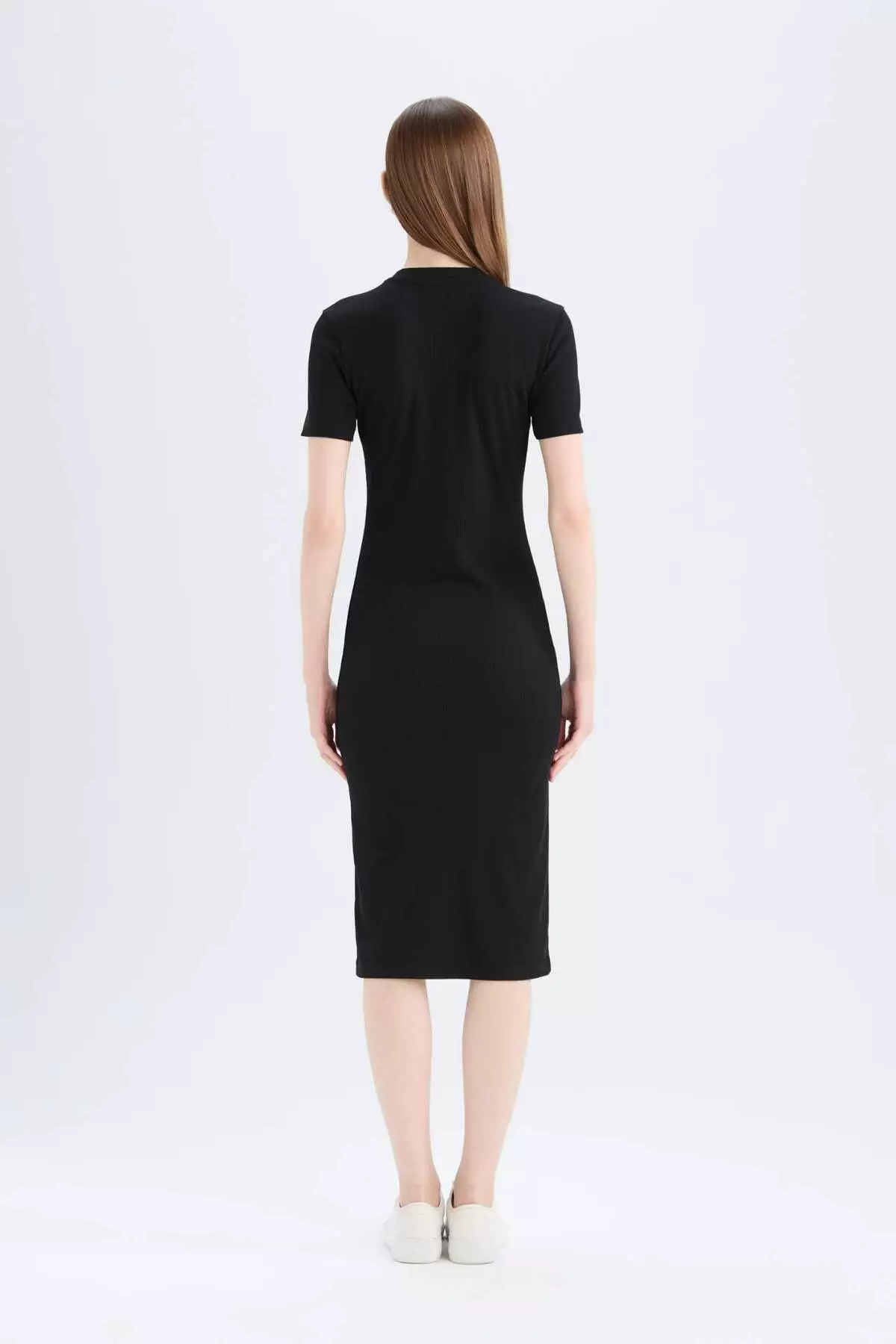 Bodycon Body Hugging Crew Neck Basic Plain Ribbed Camisole Short Sleeve Midi Dress E6926Ax25Sp