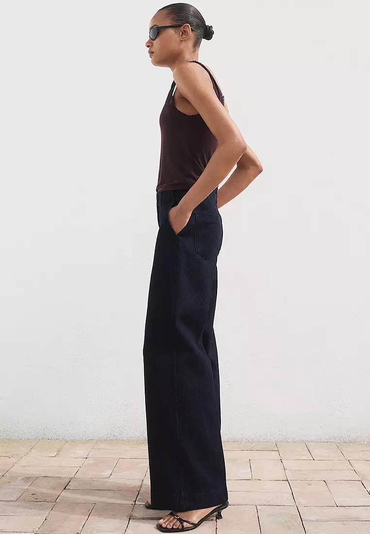 High-Waisted Wide Leg Denim Trousers