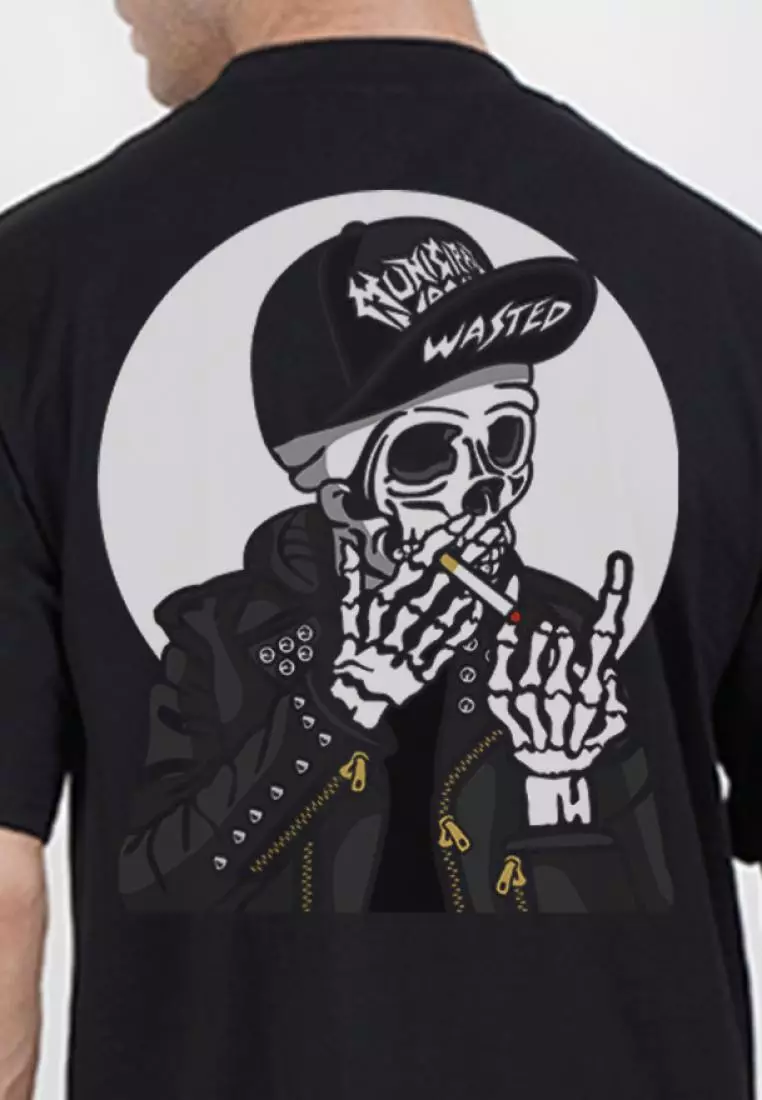 Oversized Skull Punk Black Cotton Short Sleeve Essential T-Shirt