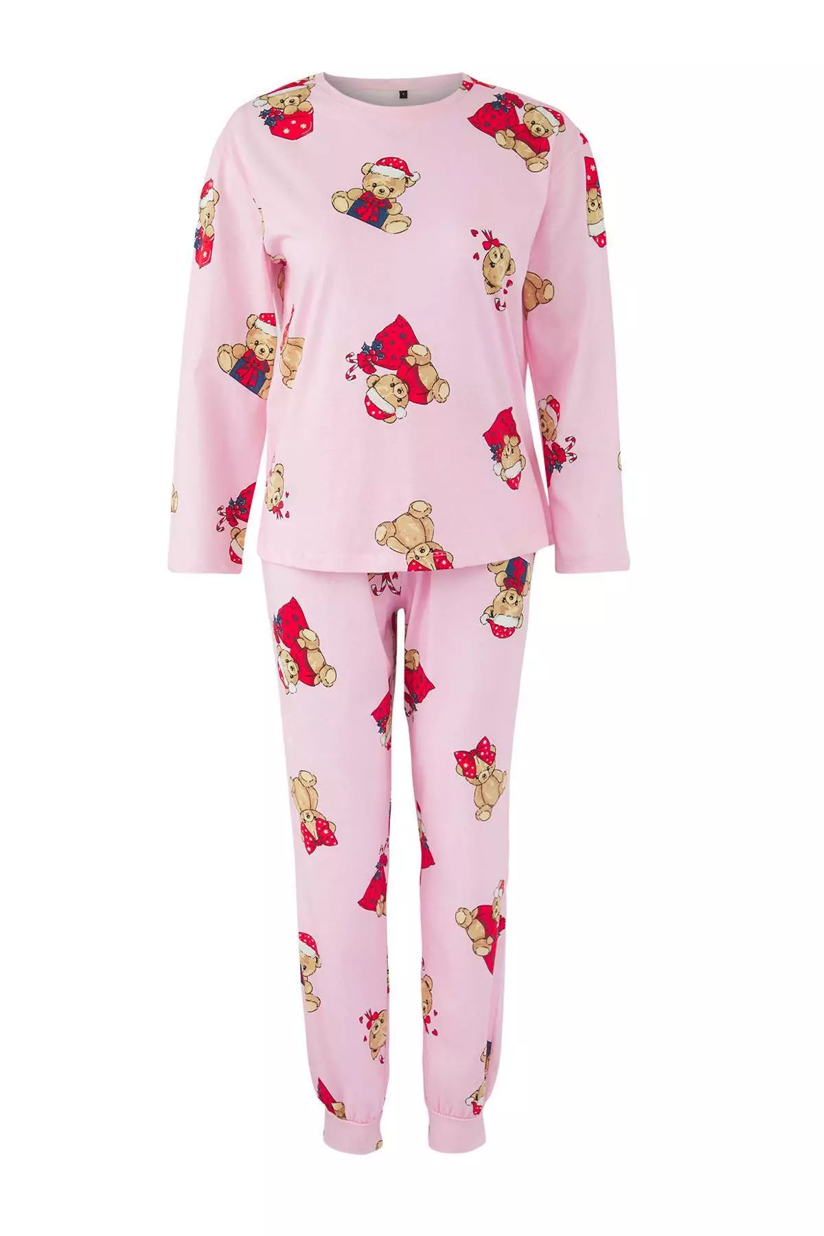 Pink 100% Cotton Teddy Bear Christmas Themed Knitted Pajama Set Thmaw26Pt00052