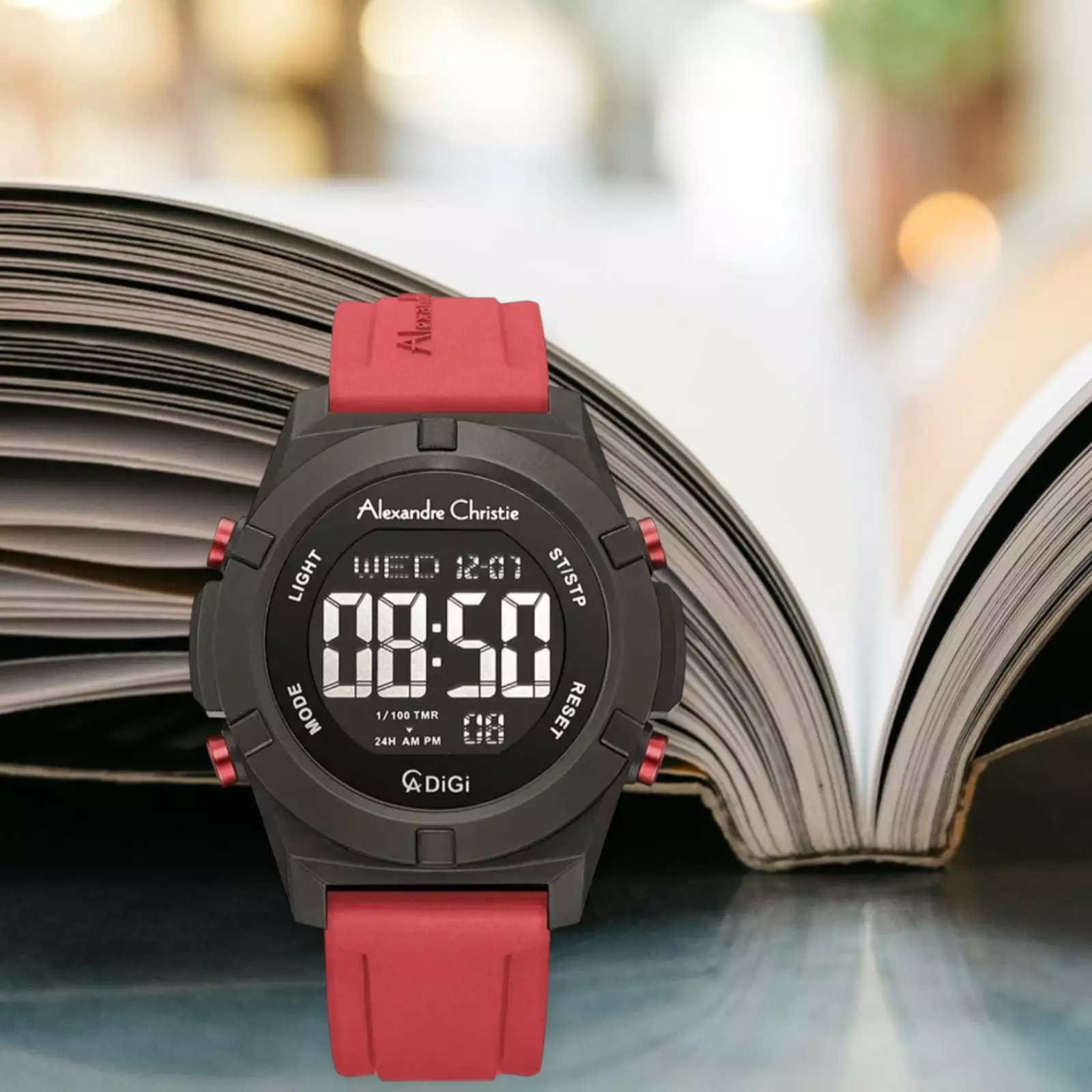 Alexandre christie 9371 Karet Merah Ring Hitam Digital Cowok