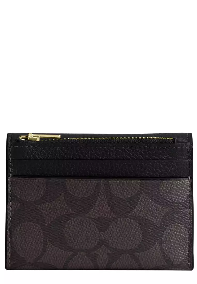 Card Holder Wallet In Signature Canvas in Walnut/ Black CZ034