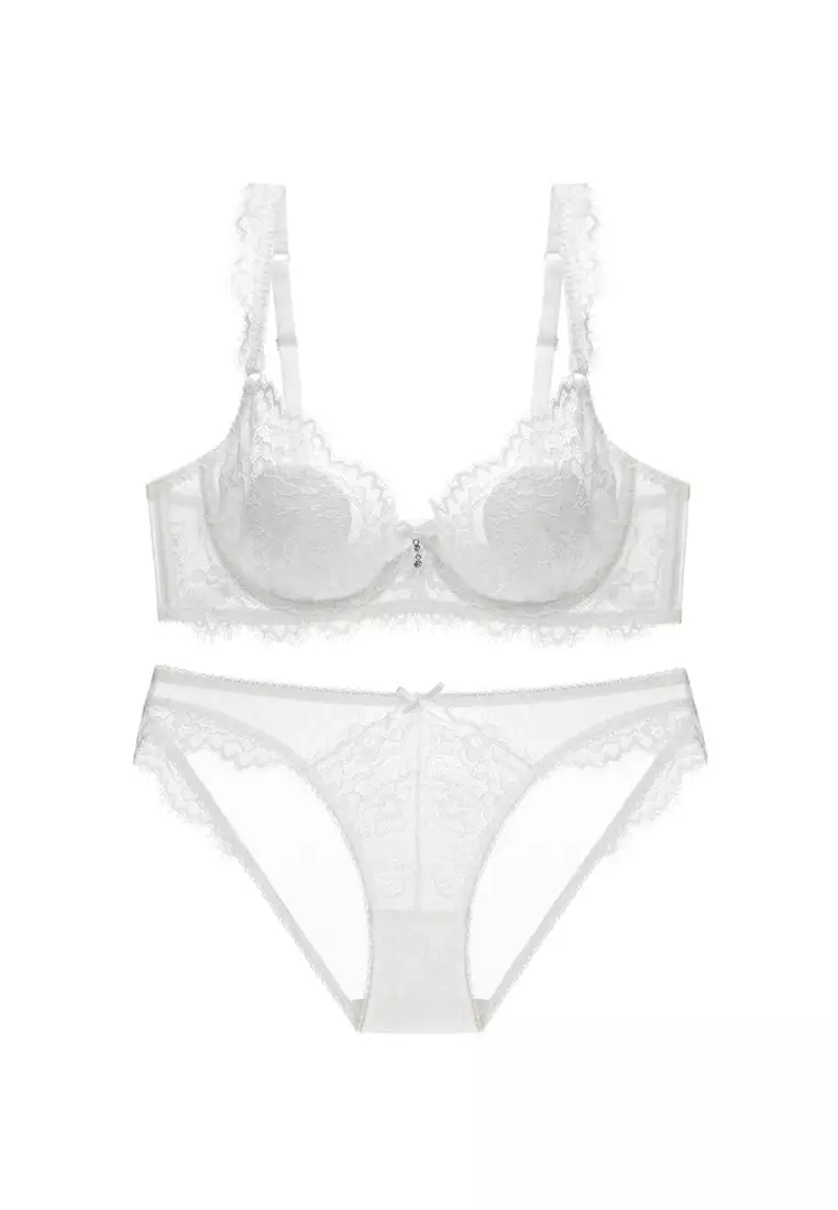ZITIQUE Women's 3/4 Cup Ultra-thin Lace Lingerie Set (Bra And Panty) - Grey  2024, Buy ZITIQUE Online