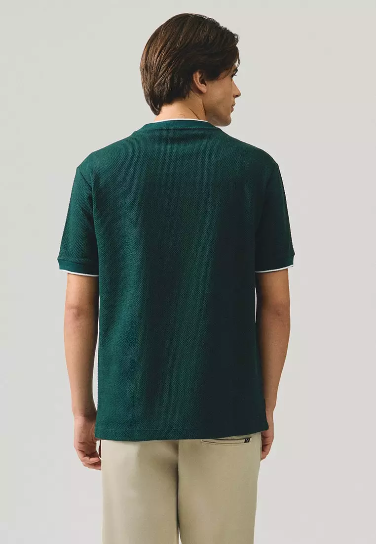 Regular Fit T-Shirt With Contrast Tipping Detail In Popcorn Knit