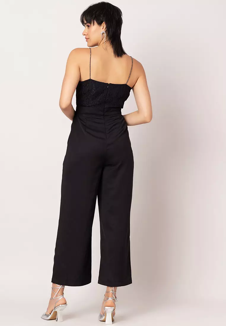 Black Embellished Strappy Jumpsuit