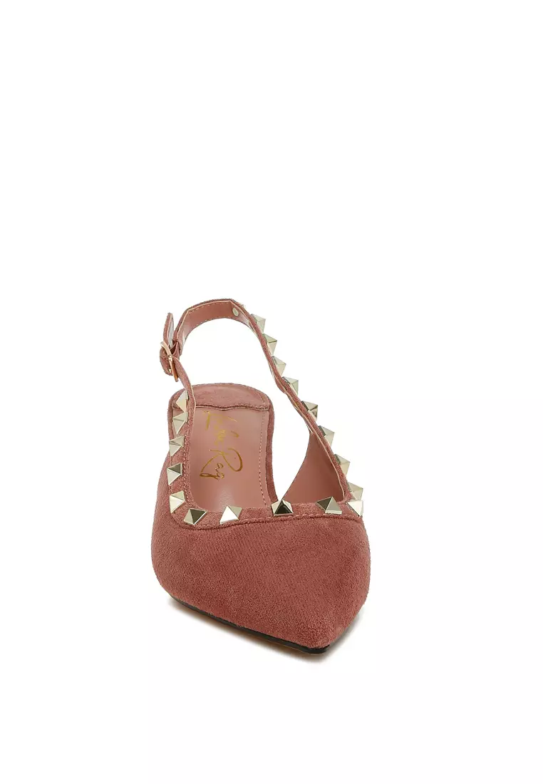 Sandal Microfiber Hiasan Stud dalam Warna Blush