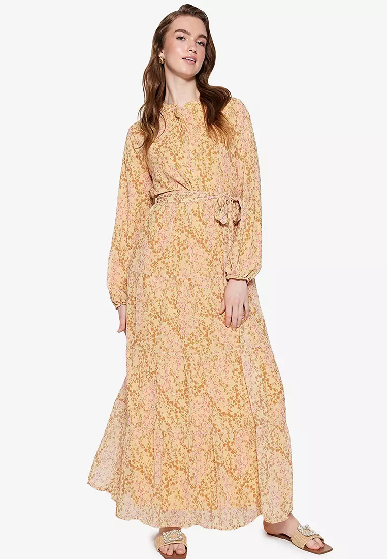 Gold floral 2025 maxi dress