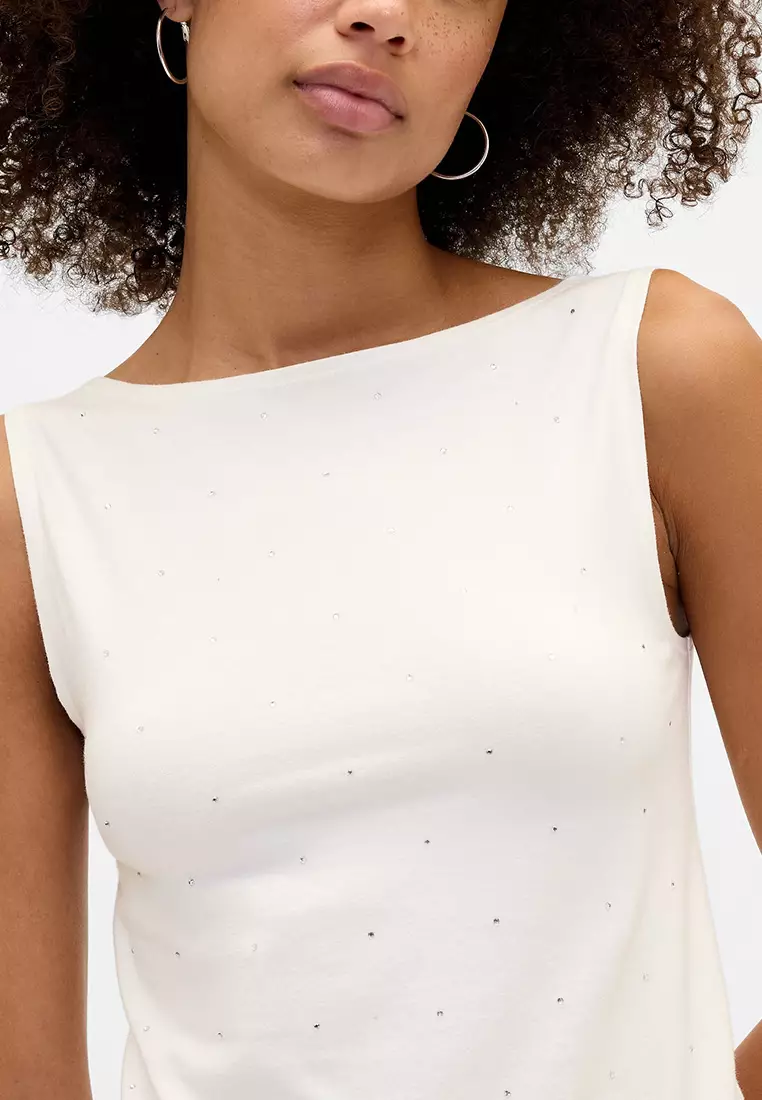 Sleeveless Boat Neck Velour Tank Top
